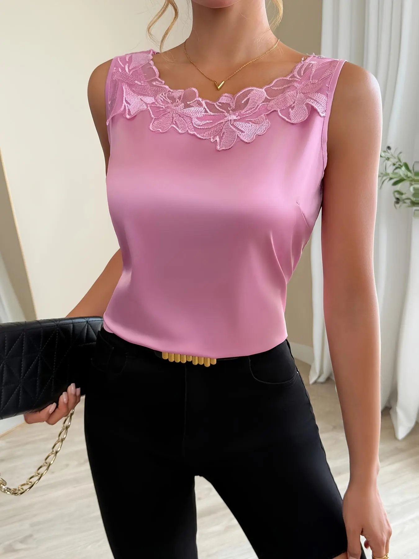 Women's Plain  Tank Top, Elegant Fashion Casual Sleeveless Top for Daily Outdoor Wear, Women Clothing for Summer