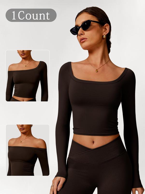 Women's Solid Color Sports Tee, Tight Fit Casual Active Long Sleeve Top for Yoga Gym Workout, Ladies Active Exercise Sportswear Fitness for All Seasons 6