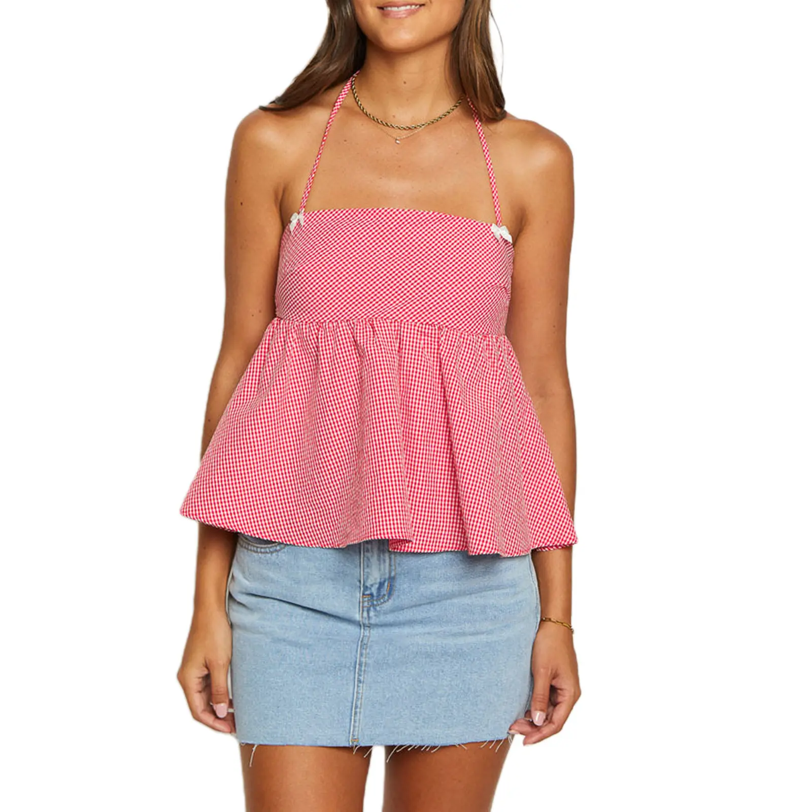 Women Halter Top, Tie-up Sleeveless Tops Flower Slit Summer Vest