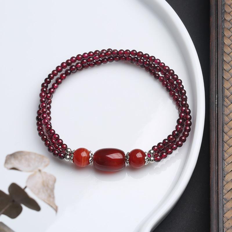 Chinese Style 3-in-1 Garnet Bracelet Triple Loop String Simple - TikTok ...