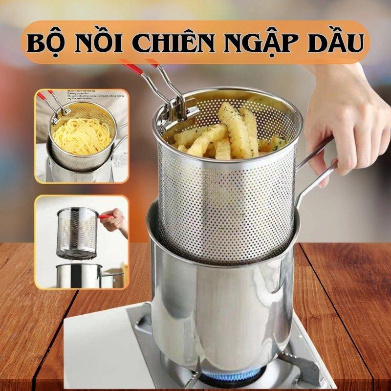 Nồi chiên ngập dầu dung tích 1200ml dùng được cho bếp từ có lưới lọc tiết kiệm…