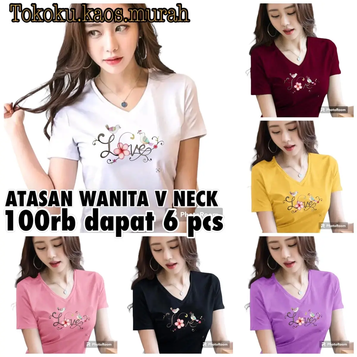 ATASAN WANITA V-NECK 100rb dpt 6 pcs Kaos Pendek Tshirt Basic