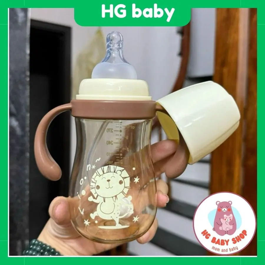 Bình Sữa Hình Sư Tử Cổ Rộng Nhựa PPSU An Toàn Cho Bé 300ml | HG Baby Shop