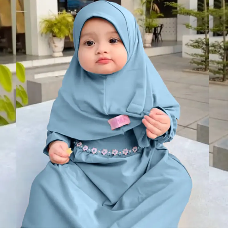 Baju Gamis Bayi Muslim Aira 0-12bln Renda Bunga melati bahan Nyaman Lembut Cantik 1