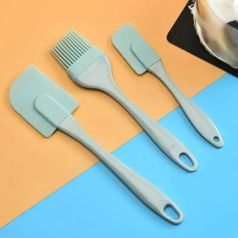 Silicone Baking Spatula Set, 3 Counts/set Butter Cream Spreader Spatula & Oil Brush, Baking Tool Set for Kitchen Supplies