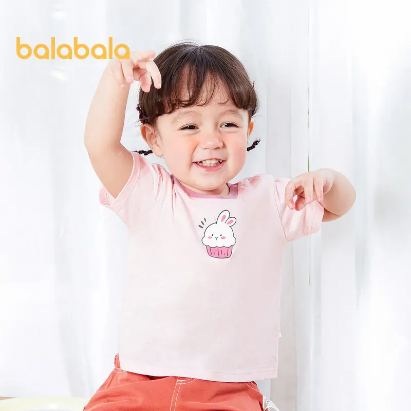 Balabala Baby T Shirt Baby Undershirt Girls' Top Boys' Short Sleeved 2024 Spring Summer New Cute Cotton