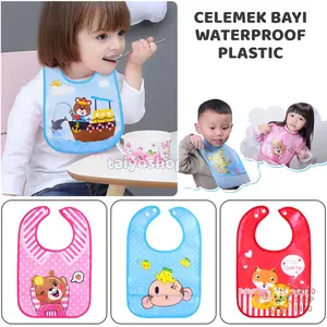 TAIYO Celemek Bayi Plastik Waterproof Slabber Baby Bib Motif Kartun Animal Bahan EVA Anti Air Tahan Lama