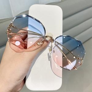 FSG35 Frameless Sunglasses Luxury Outfit Viral Korean Style Sunglasses Spek Cermin Mata Kaca Mata Hitam Round Women Woman Pink Eyewear