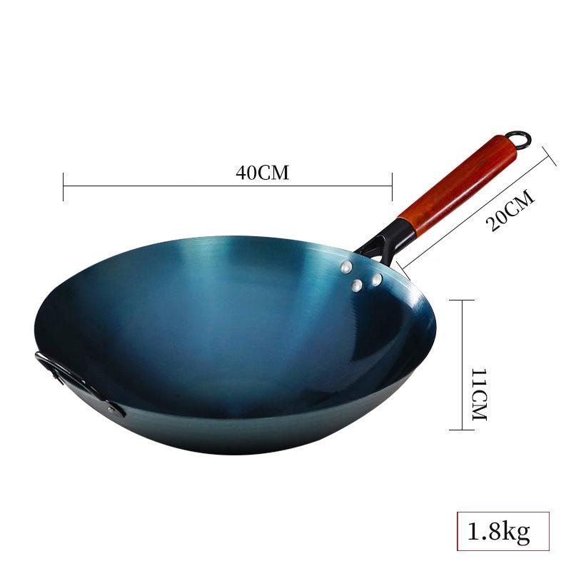 Đường Kính Khoảng 40 CM Chảo Thép Tôi Chống Dính Cán Gỗ Sồi Cao Cấp,Chảo Sắt Nhẹ Gia Dụng Và Thương Mại, Chảo Sắt Xào