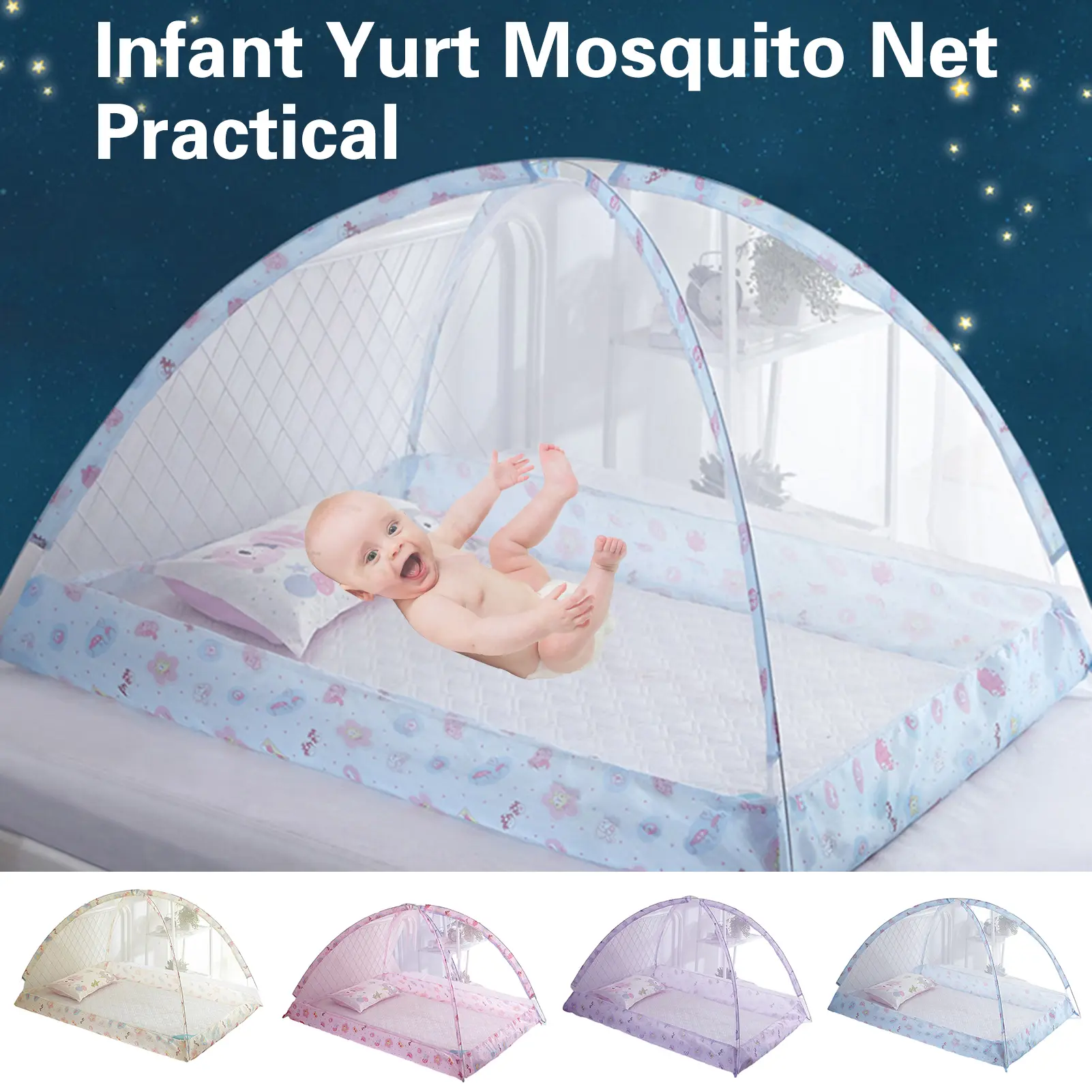 Lhebayrt Bed Cover Curtain Full Cover Design Encrypted Yarn Easy to Fold Open Quickly Bottomless Anti-mosquito Polyester Infant Yurt Mosquito Net Bed Accessory