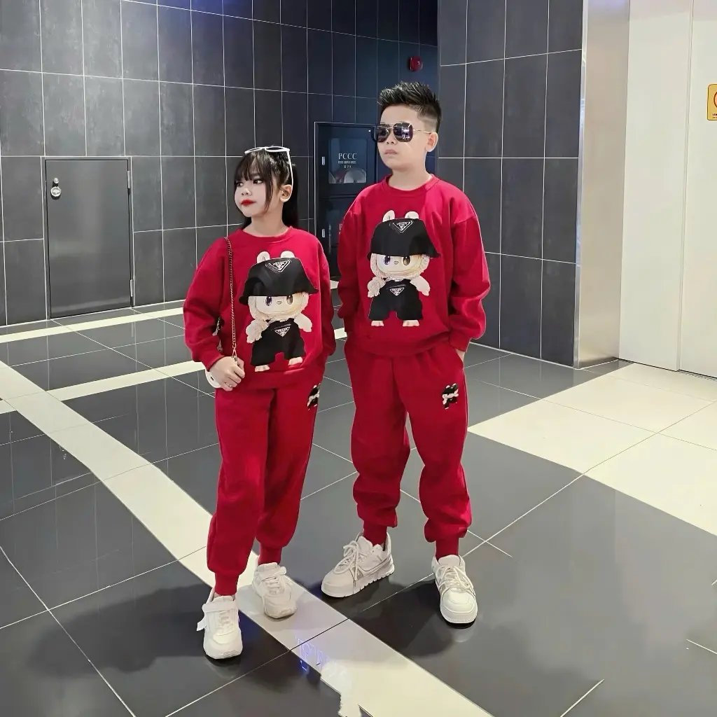 Set Bộ Quần Áo Thu Đông LABUBU Cho Bé Trai Bé Gái, Chất Liệu Da Cá Ấm Ấp - A34