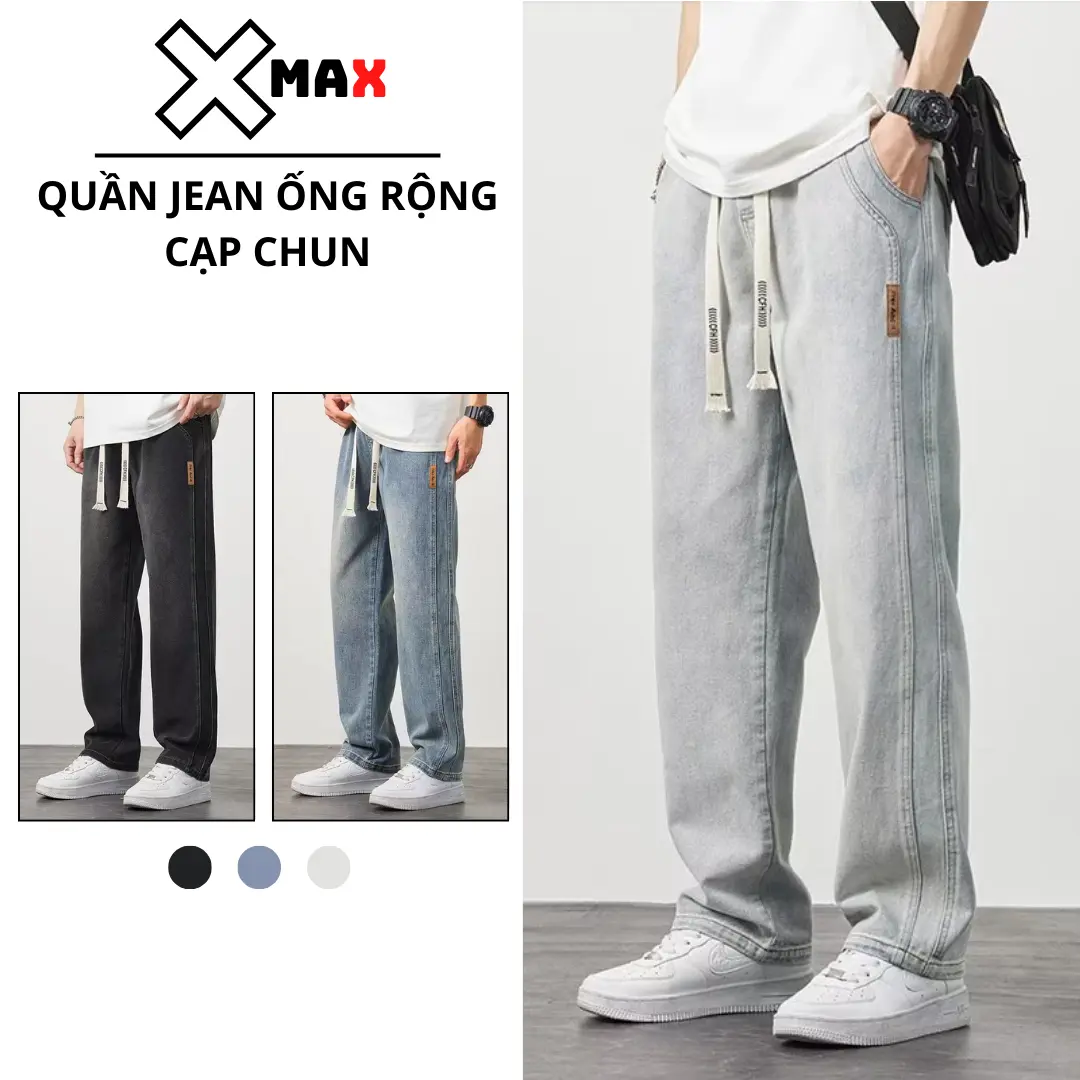 Quần jean nam Xmalab dáng suông ống rộng cạp chun màu xanh nhạt quần bò phong cách Hàn Quốc B109