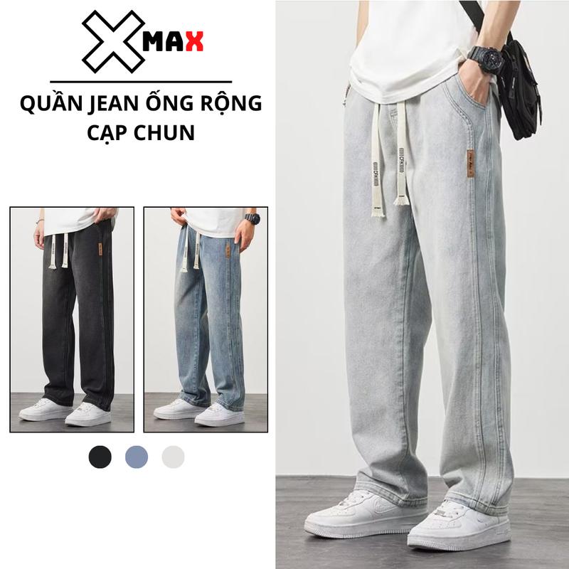 Quần jean nam Xmalab dáng suông ống rộng cạp chun màu xanh nhạt quần bò phong cách Hàn Quốc B109