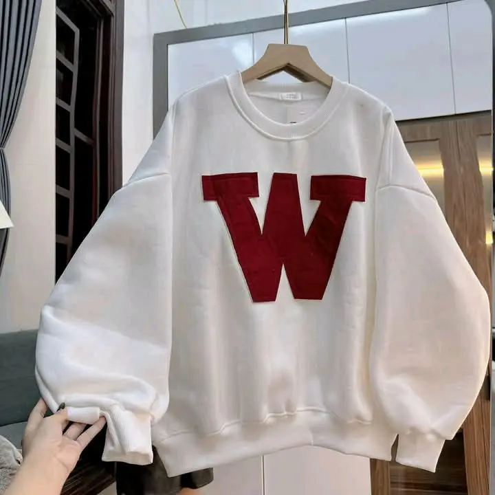 Áo cổ tròn may chữ W cho nữ chất nỉ tàu Women Top
