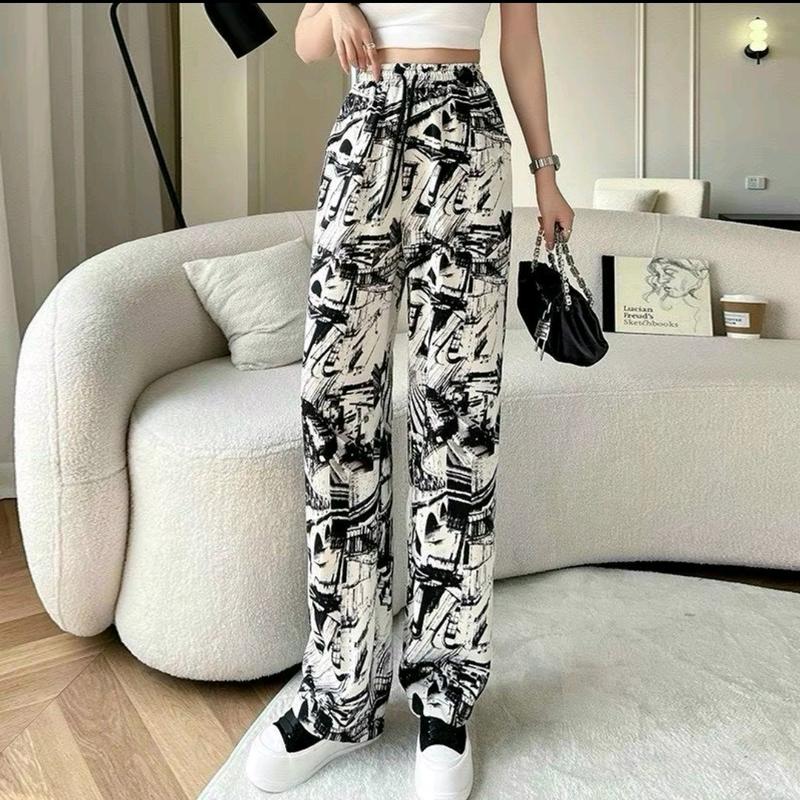 [SIÊU MÁT] Quần Ống Suông Quần Ống Rộng Chất Lụa Mềm Mát Không Nhăn Họa Tiết Mới Cạp Chun Dài 100cm 4