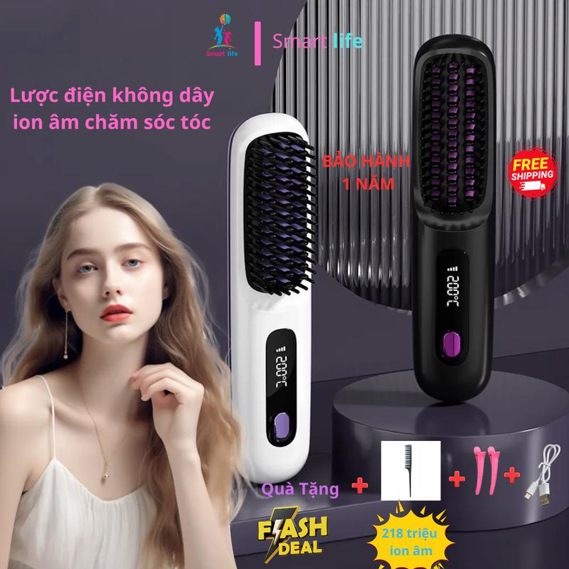 Smart life - Lược Điện Chải Tóc Không Dây Ion Âm Chăm Sóc Tóc Suôn Mượt Tạo Kiểu Tóc Với 3 Mức Nhiệt Phù Hợp Với Mọi Loại Tóc