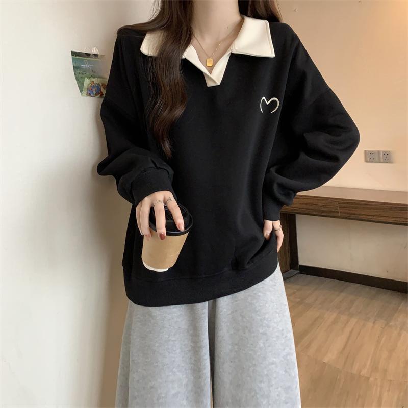 Quần Áo Nữ Ngoại Cỡ Áo Len Cổ Polo Màu Tương Phản, Bộ Sưu Tập Mùa Thu, Thiết Kế Dáng Rộng Và Thường Ngày Thích Hợp Cho Cô Gái Đầy Đặn, Áo Khoác Thường Ngày, Xu Hướng 2024 4