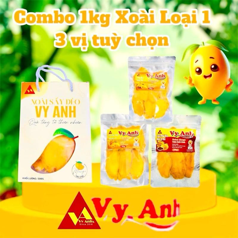 VY ANH [ COMBO QUÀ TẶNG HỘP XOÀI 1KG NGUYÊN MIẾNG ] XOÀI SẤY DẺO NGUYÊN VỊ 500gr - MUỐI ỚT 500gr - XOÀI MUỐI OMAI 500gr  Food Ăn Vặt Chua XOÀI 7 PHẦN CHUA 3 PHẦN NGỌT