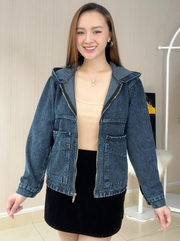 Áo khoác Jean nữ dây kéo , Áo khoác bò dây kéo , có nón to rộng , có 4 túi và 2 màu K12