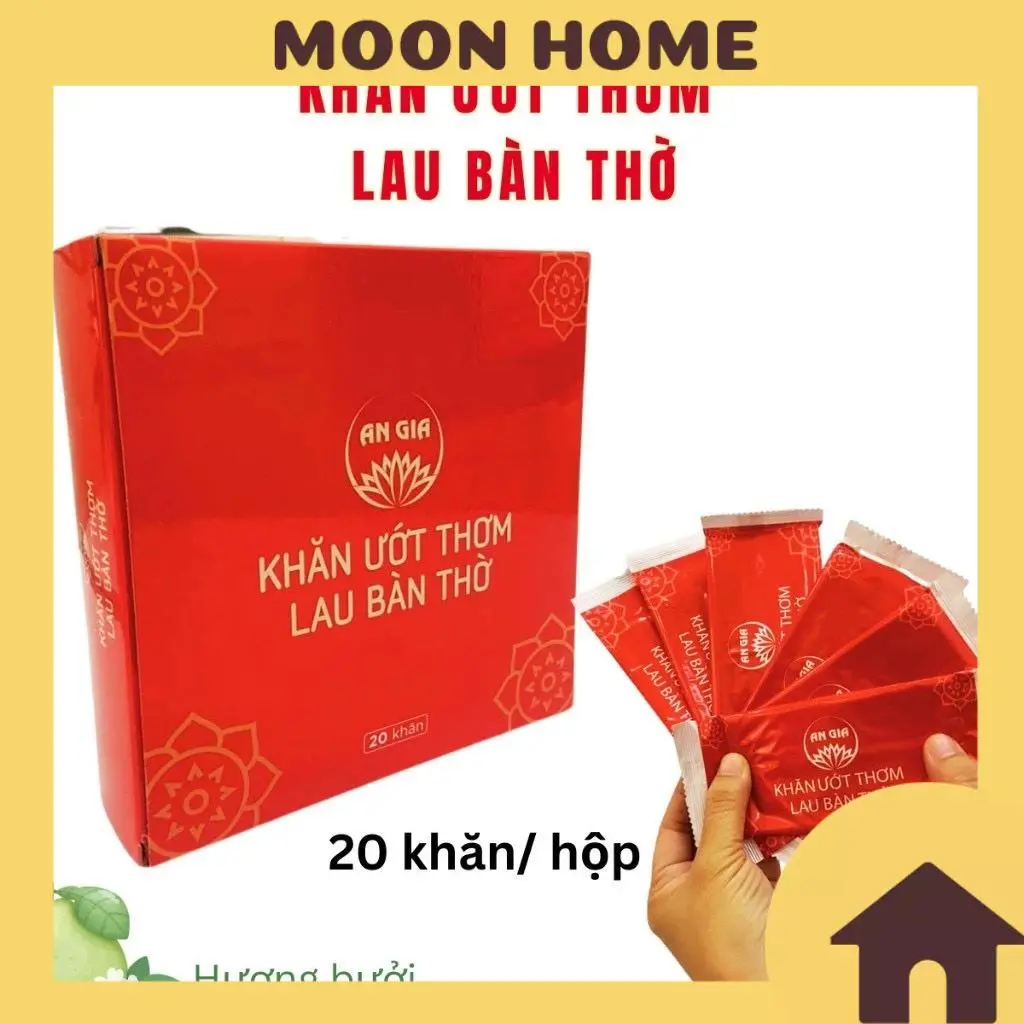 Set 20 Khăn ướt AN GIA bao sái bàn thờ, khăn lau bàn thờ Phật, bàn thờ gia tiên (Hương Quế & Bưởi)