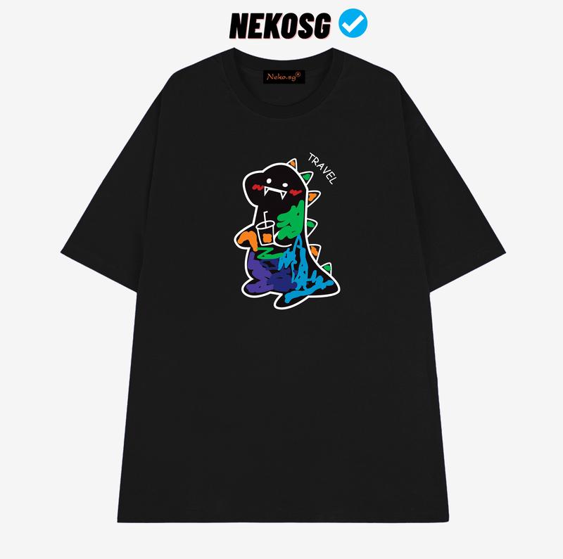 Áo thun nam nữ cổ tròn tay lỡ form rộng Neko.sg HT89 - Cotton 35%, 60% Polyester, 5% Spandex - Women, Top Menswear 0