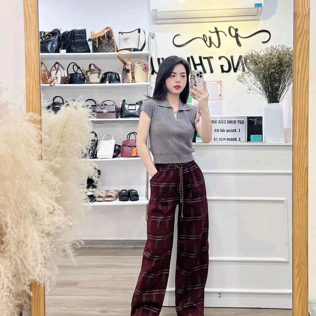 [Hàng Mới Về] Quần Suông Nữ Chất Dạ Kẻ Mềm Co Giãn Kẻ Caro Women Pants Voi