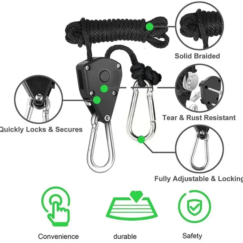 Camping Wind Rope Pulley Tie Downs with Carabiners, 4 Counts Durable Nylon Rope, Ideal for Securing Tents, Canopies & Tarps, Camping Essentials 3