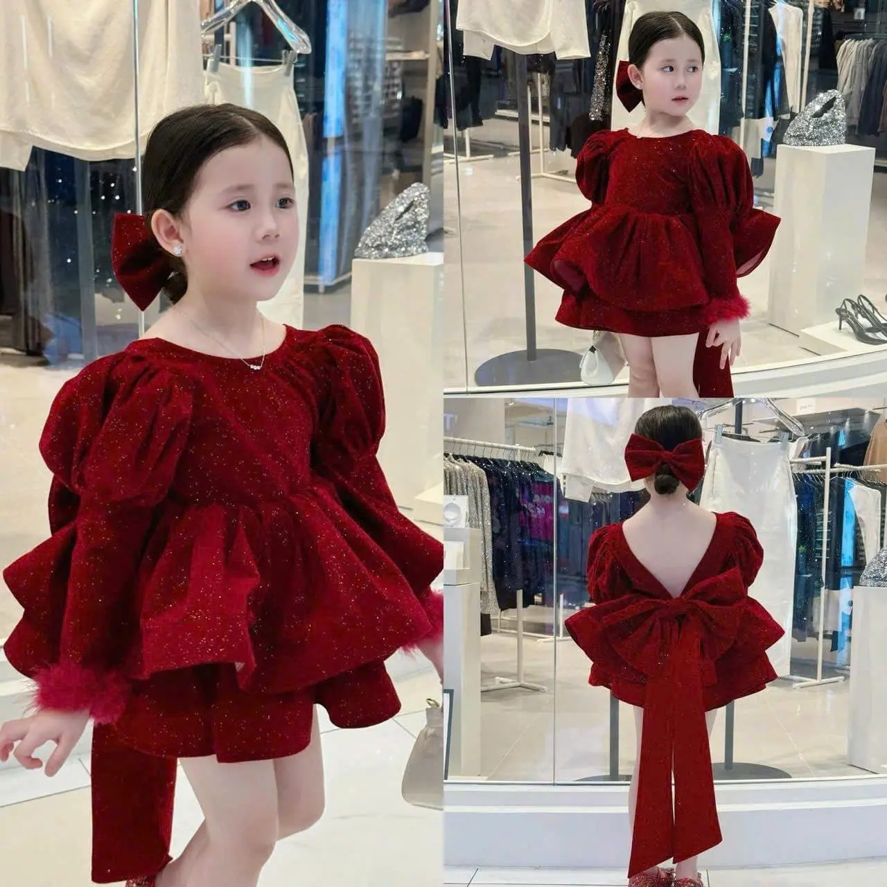 Váy nhung blinh blinh sang chảnh siêu xinh cho bé gái