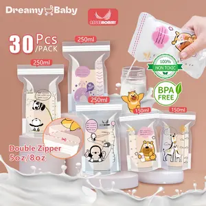 30PCS Kantong Asi 150ml/250ml Double Lock SUSU Bag BPA Free Breastmilk Storage Bayi Tas Penyimpanan Susu Kartun Lucu CND