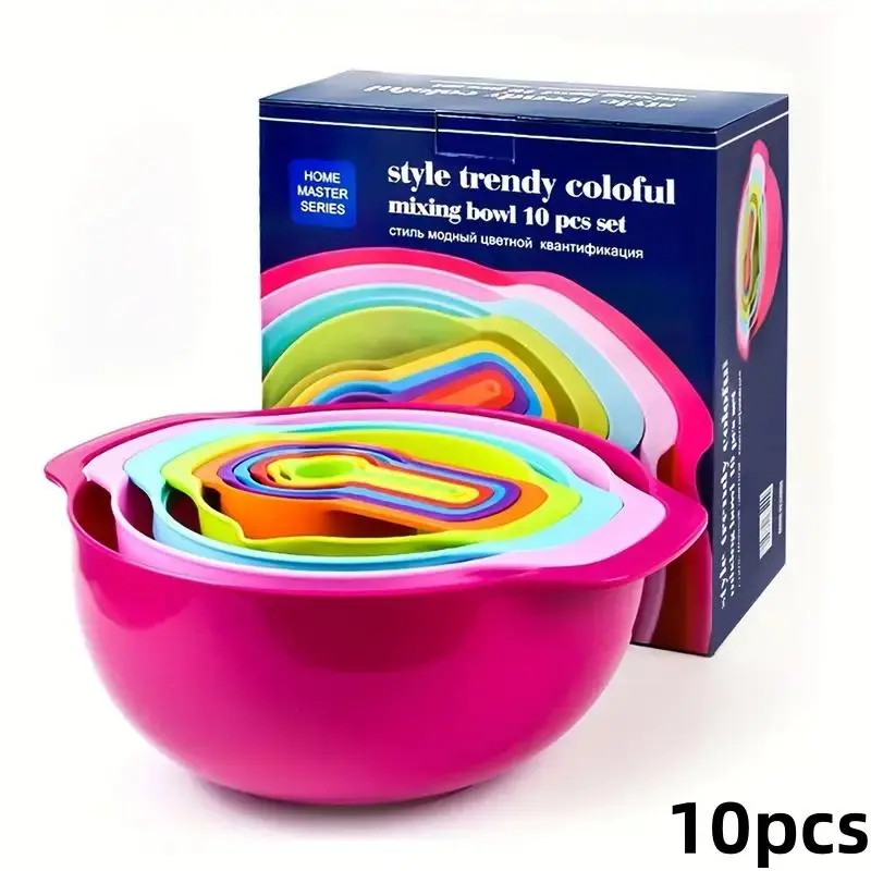 Rainbow Color Baking Measuring Cup & Spoon Set, 10pcs/set Multifunctional Mixing Bowl, Kitchen Supplies,   Vegetable Washing Plate 0