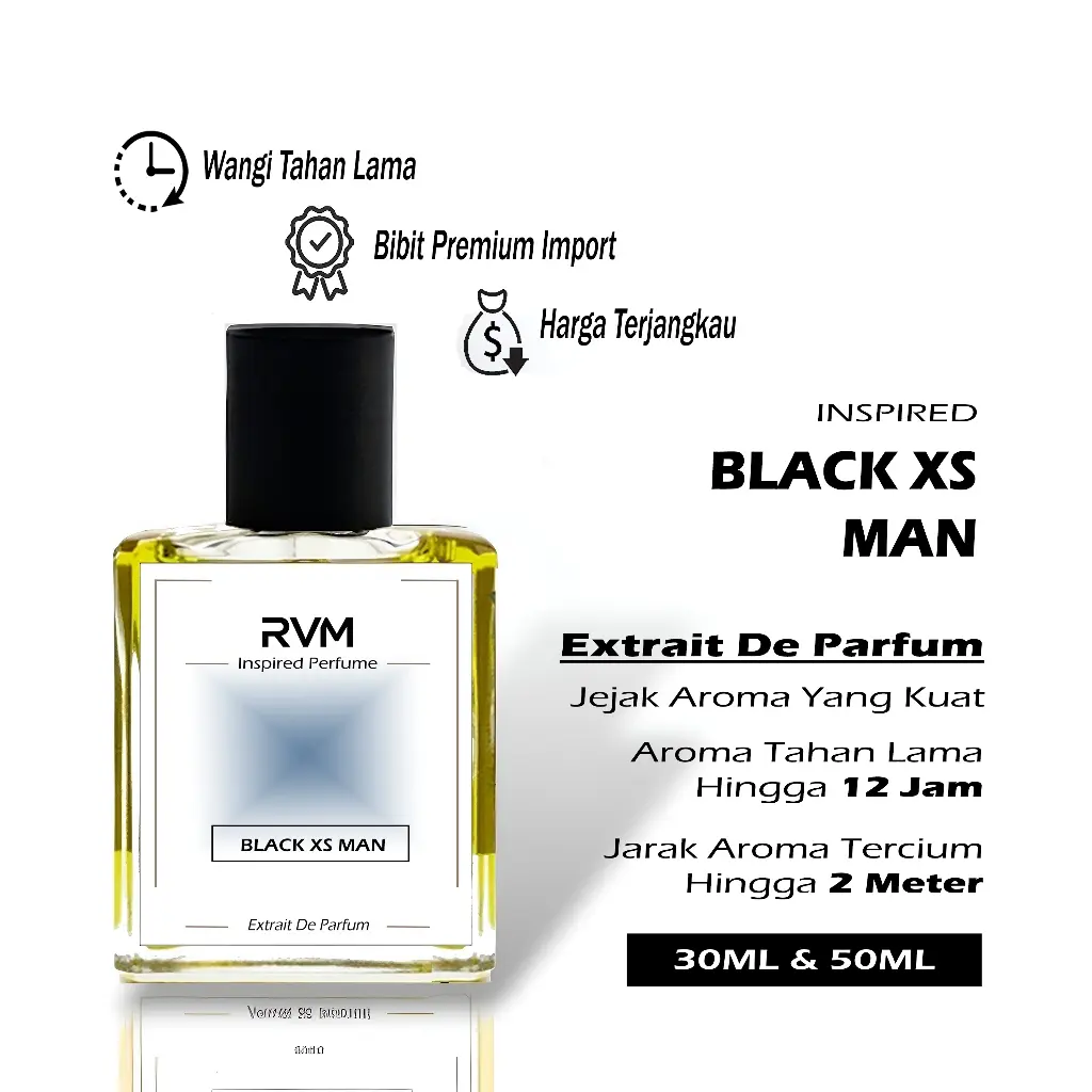 RVM Parfum Pria Black XS Men Wangi Tahan Lama Extrait De Parfum Cowok Cewek 30 ML 50 ML