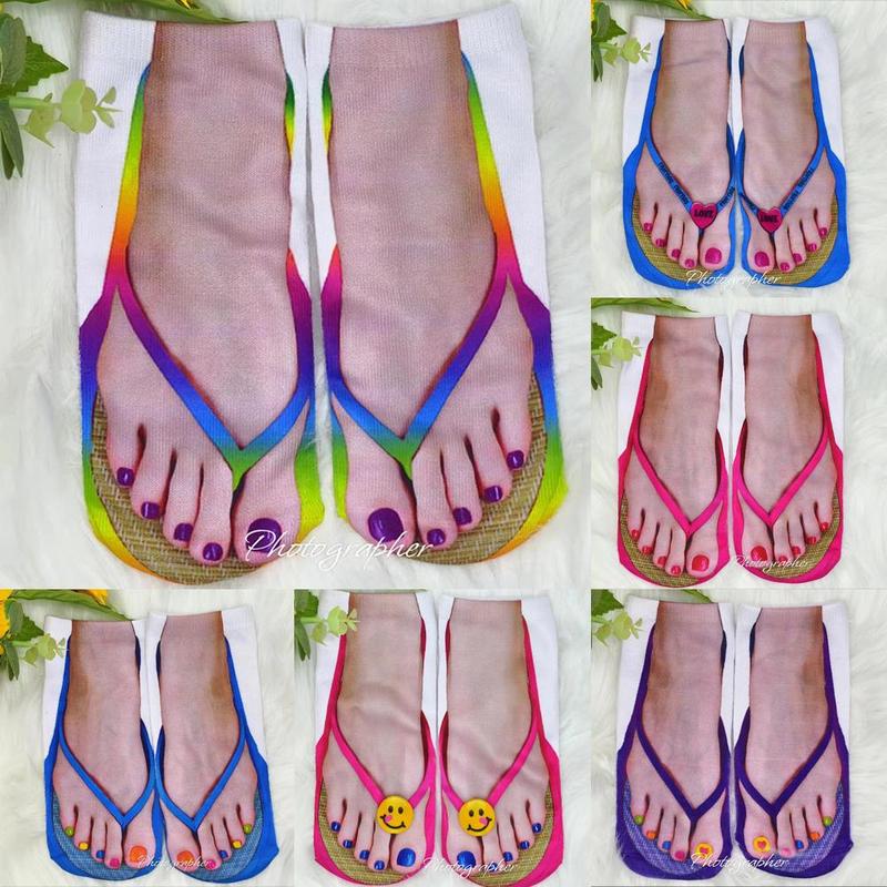 Product Introduction of Funny 3D Printed Socks Flip Flops Slippers Sandals Shoe Pattern Summer Cute Kawaii Low Short Soft Ankle Beach Floor Socks 26