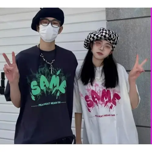 Áo thun IN CHỮ NỔI SAME Hai màu, trắng và đen như hình nhé Nam Menswear Cổ Tròn Kem Cotton