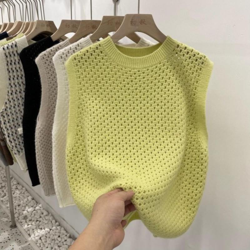 Product Introduction of Áo Len Nữ, Áo Vest Rỗng Màu Trơn, Đa Năng, Dệt Kim, Đơn Giản, Mỏng, Cổ Chữ O, Thời Trang Retro, Dáng Rộng, Ulzzang, Streetwear 4