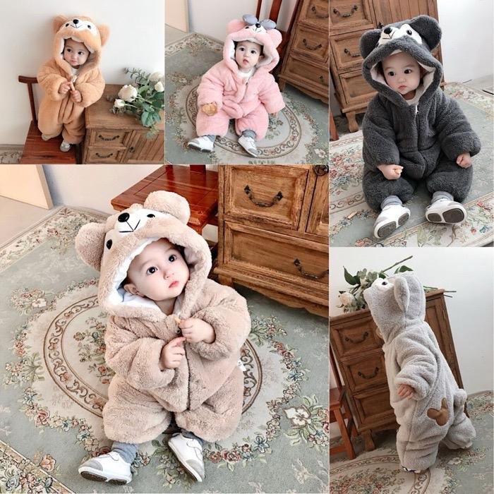   Mẹ Shubim  -BD01- Bộ Body Liền Thân Gấu Lông cho bé trai và bé gái ủ ấm mùa đông QCCC 