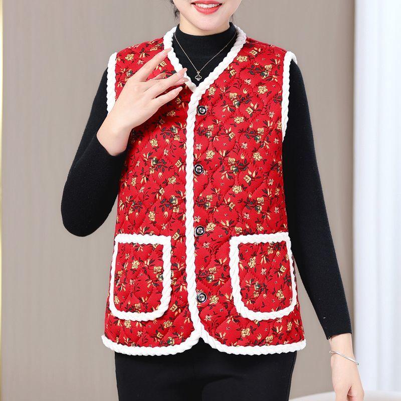 Áo Vest Trung Người Già Và Cao Tuổi Phong Cách Trung Quốc Áo Vest Độn Lót Lông Cừu Mùa Đông, Ấm Áp, Thiết Kế Hoa Và Phong Cách Phương Tây, Áo Khoác Ghi Lê, Dành Cho Phụ Nữ, Hàng Mới Về 2024 2