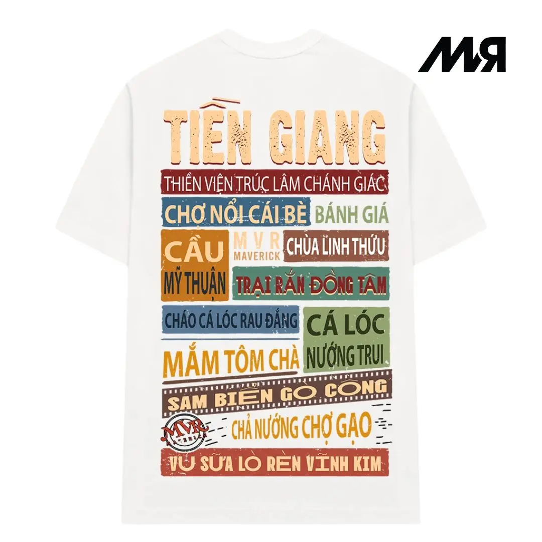 Áo thun unisex MVR hơn 63 tỉnh thành TIỀN GIANG - Đen/ Trắng Menswear Nam Cổ Tròn Cotton