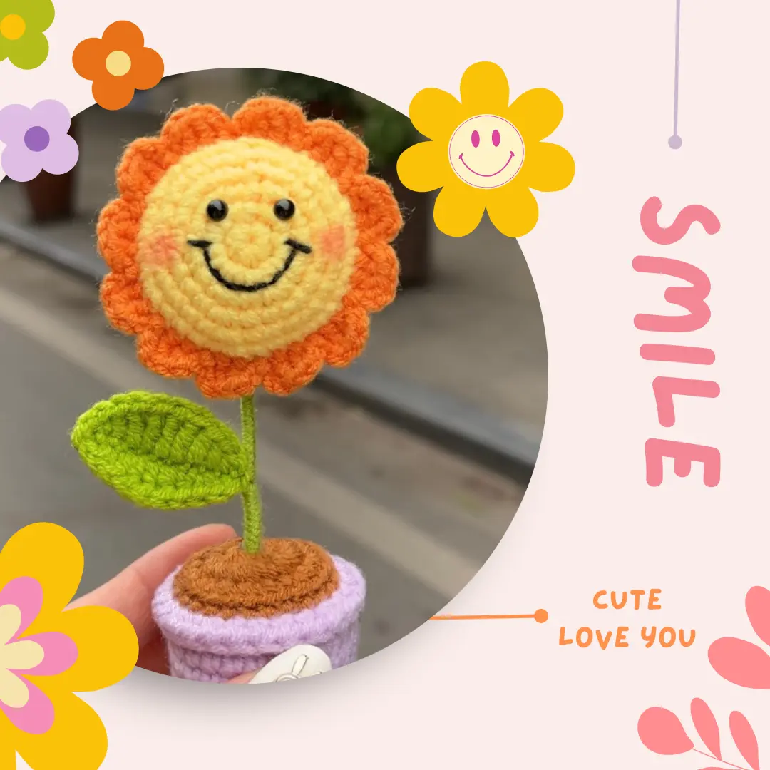 Chậu Hoa Smile Để Bàn Handmade Bằng Len - Inbox đổi màu theo yêu cầu