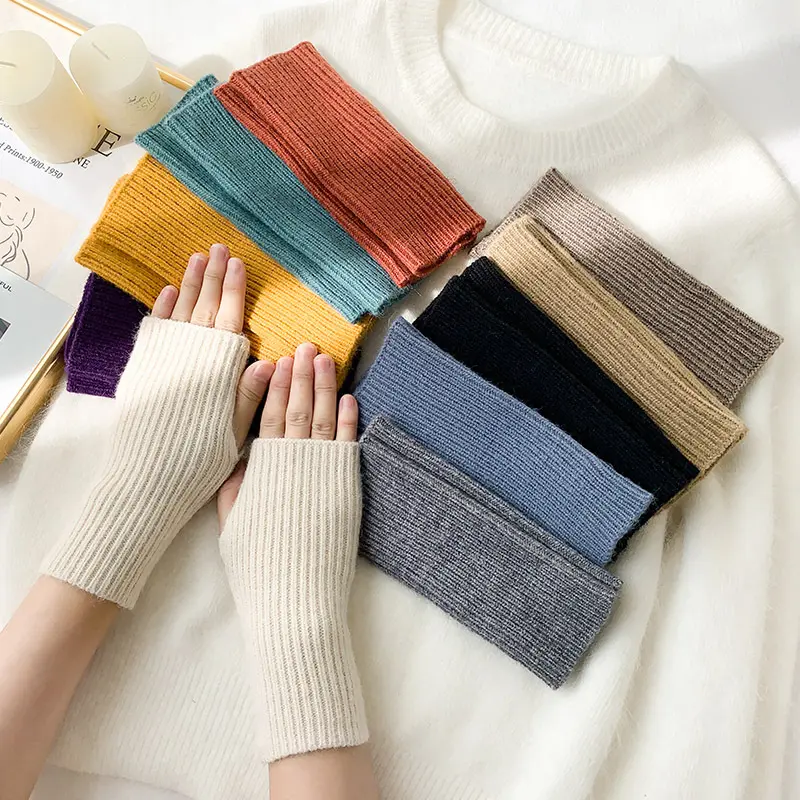 Bao tay/ Găng tay len hở ngón chống nắng dáng suông dệt kim thời trang dễ thương