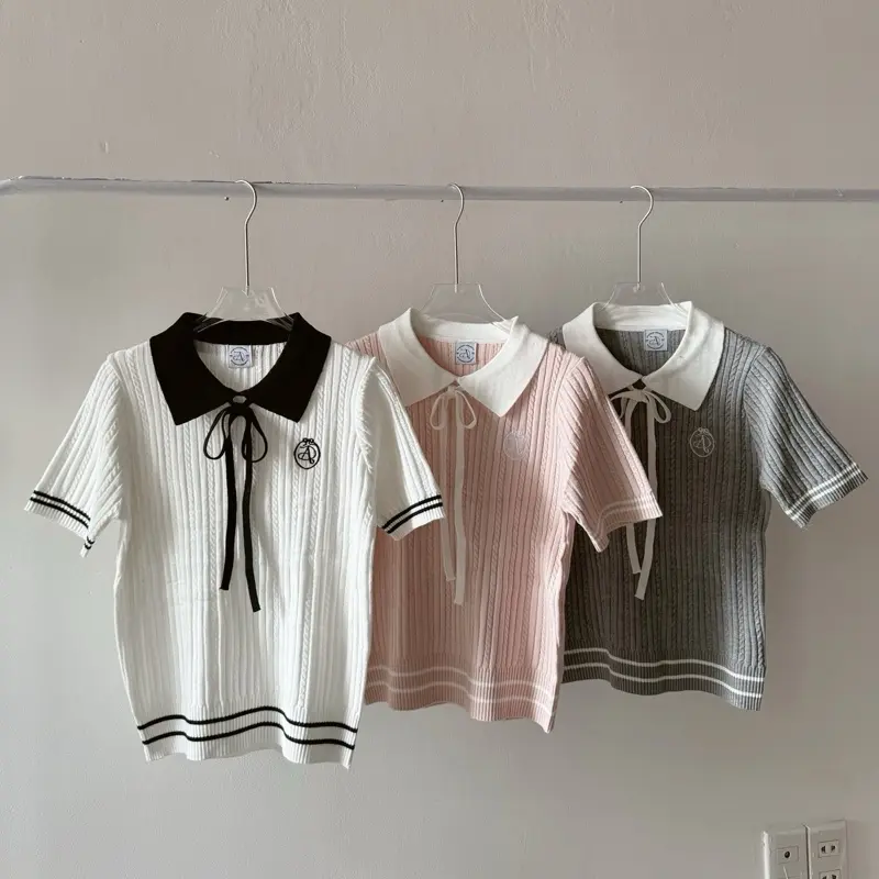 EMMA TOP - ÁO POLO THÊU LOGO SWEATER.DAOATHU CỔ PHỐI NƠ