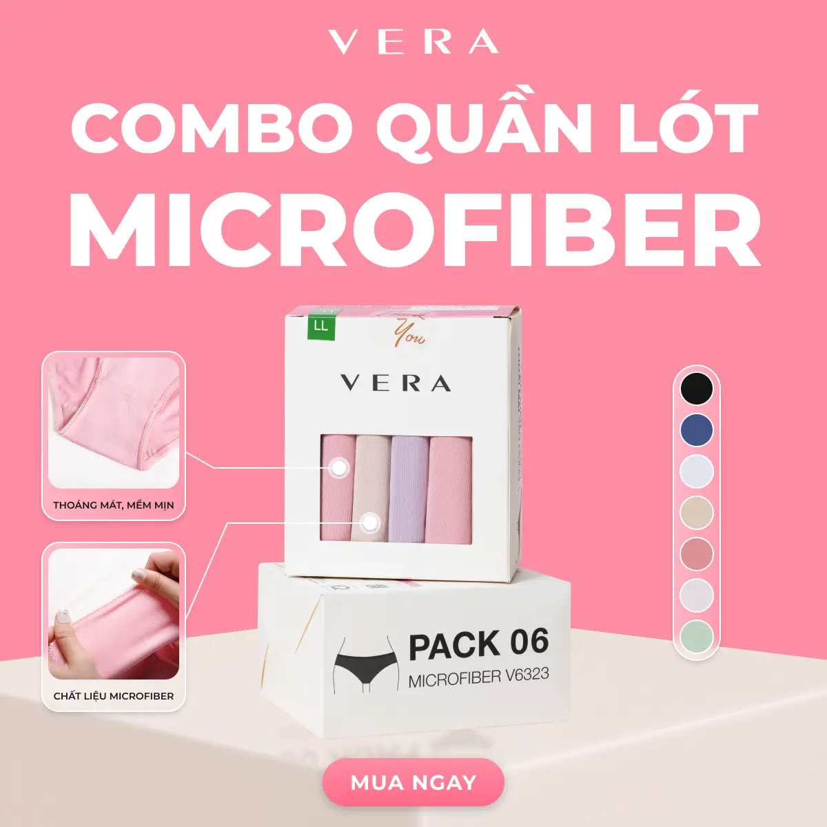 Combo 6 quần lót nữ thun lạnh thoáng mát mặc hàng ngày VERA - 6323 [GIAO MÀU NGẪU NHIÊN] quần lót Women