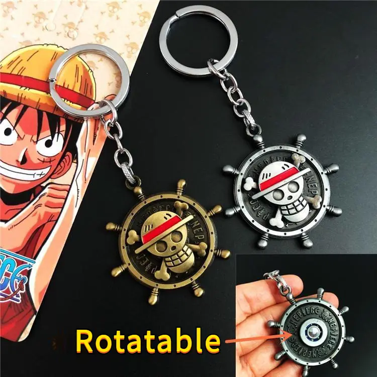 Rantai Kunci One Piece, Topi Jerami Boleh Putar, Lambang One Piece, Reka Bentuk Luffy, Diperbuat daripada Aloi, Sesuai untuk Rantai Kunci Kereta dan Loket Beg
