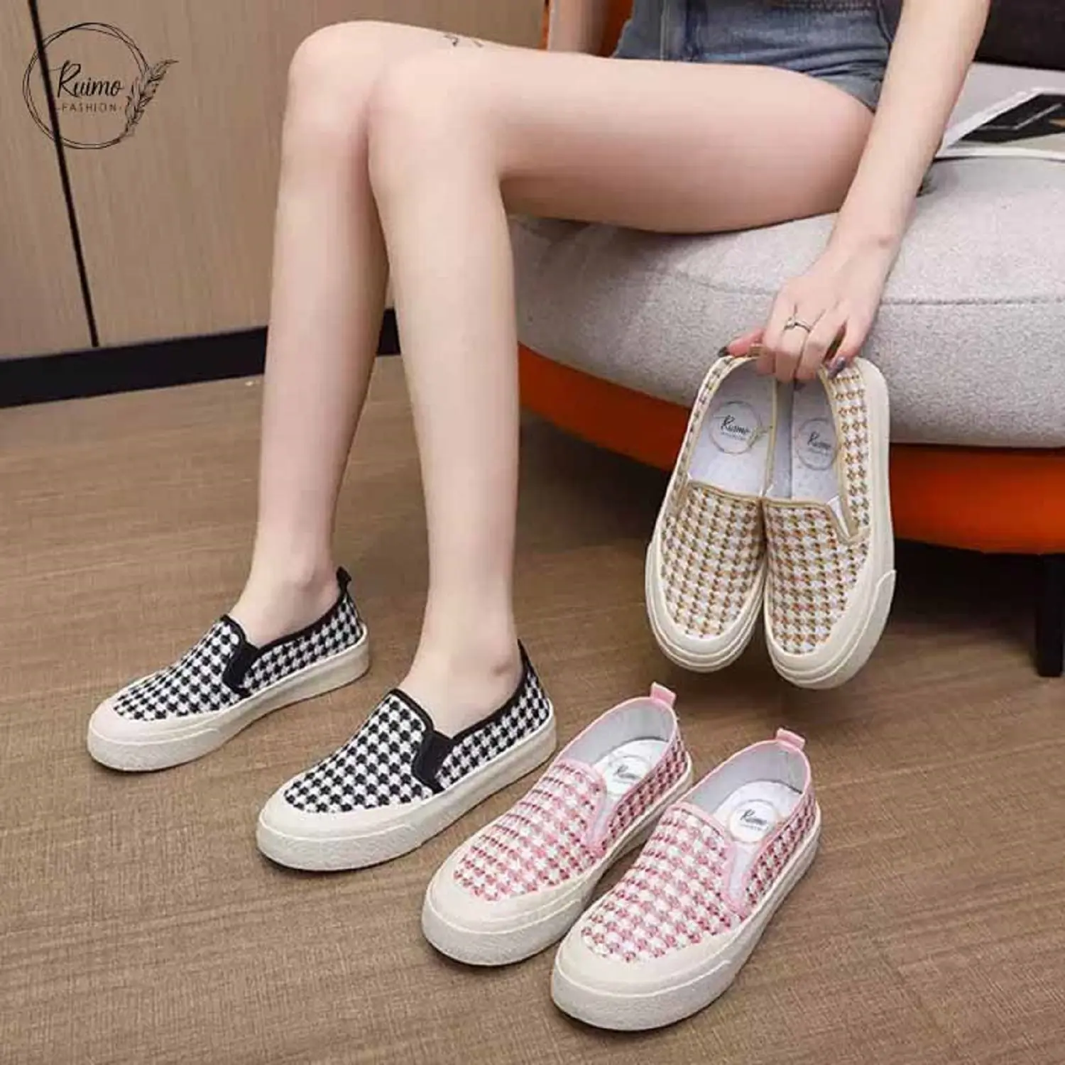 Sepatu Sneakers Slipon Wanita Casual Premium - 2206 karet merah Shoes Cewek Sport