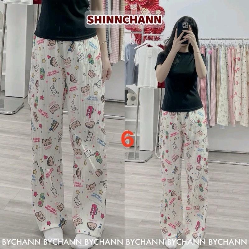  Quần dài Nữ đũi xốp ống rộng shin chan nhiều màu dễ thương xinh xắn Women 