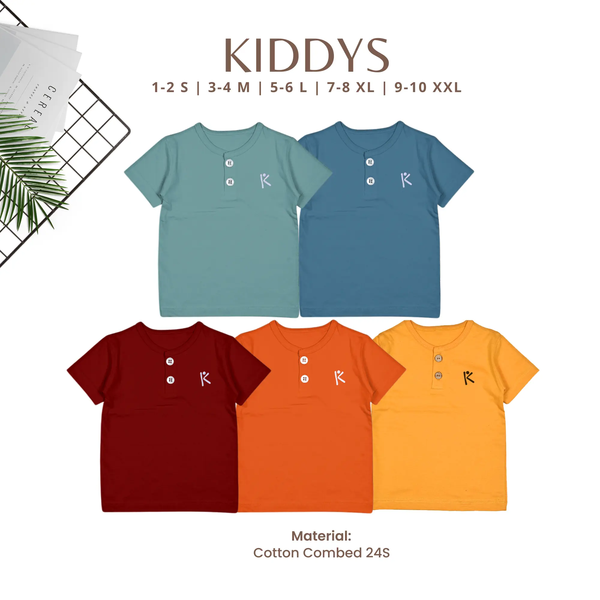Kiddys Baju Kaos Bordir Pendek Kancing Pakaian Fashion anak Unisex Cotton Combed KA81