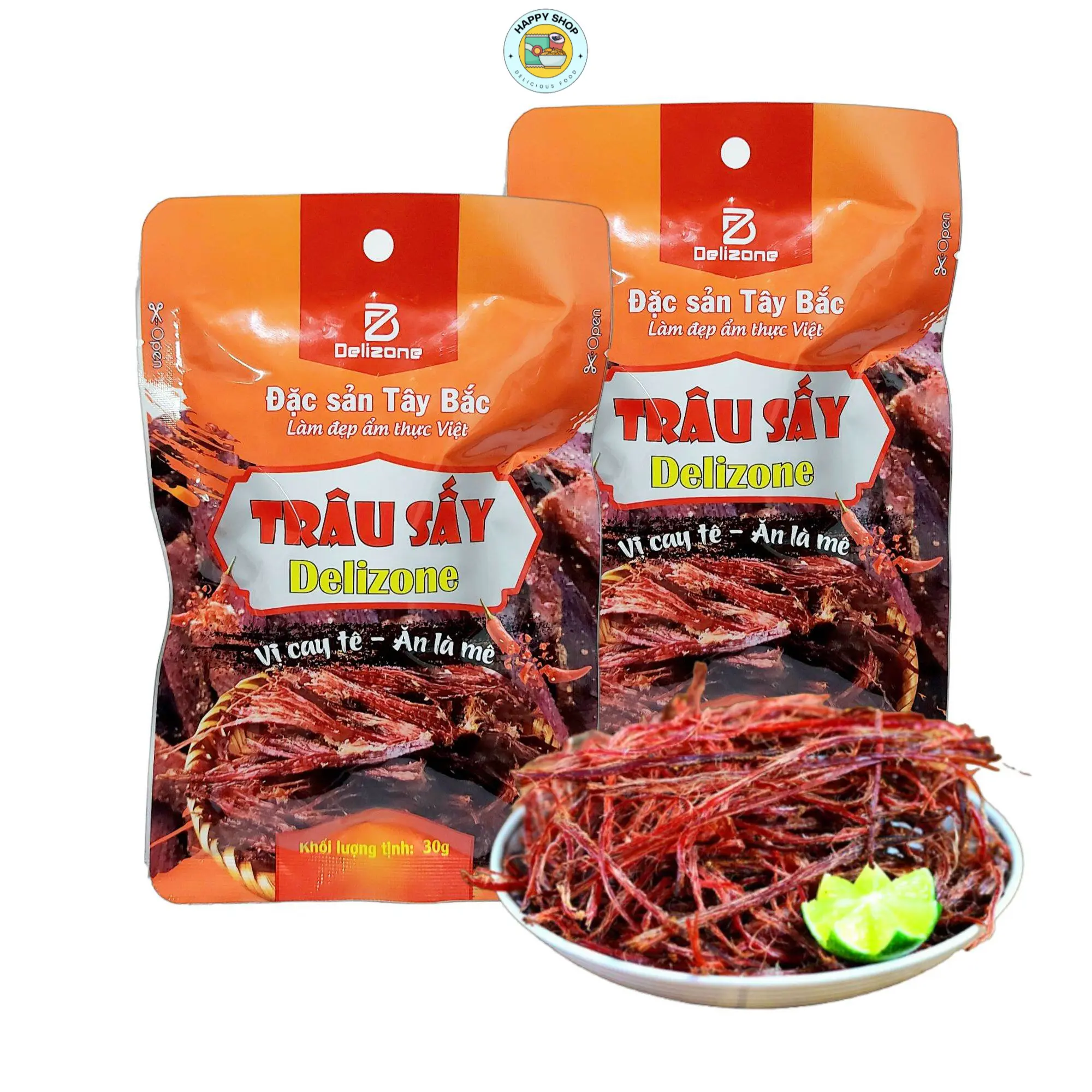 Thịt trâu sấy Delizone 30g/ 60g - Đặc sản vùng Tây Bắc thơm ngon đậm vị