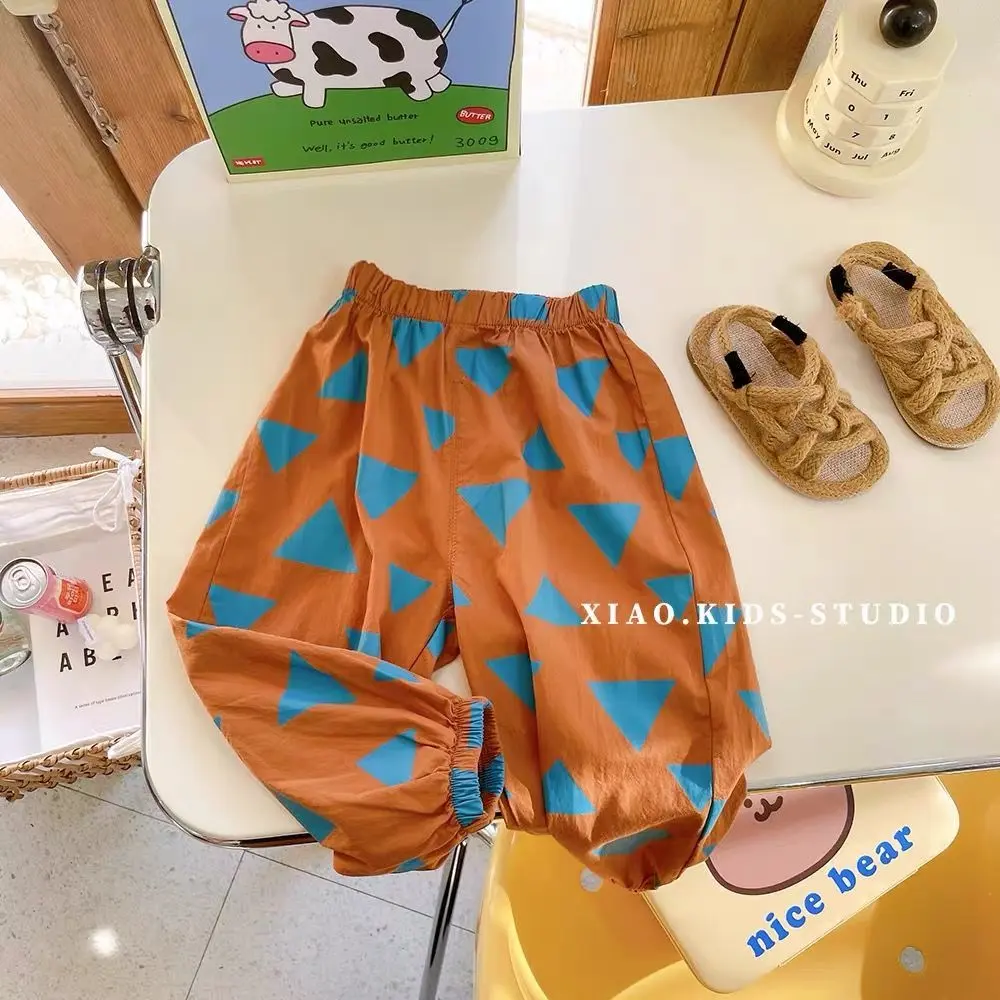 Boys' Holiday Sun-Proof Pants Children's Vintage Floral Summer Versatile Mosquito-Proof Pants Summer Printed Mid-High Waist Beach Pants Transparent