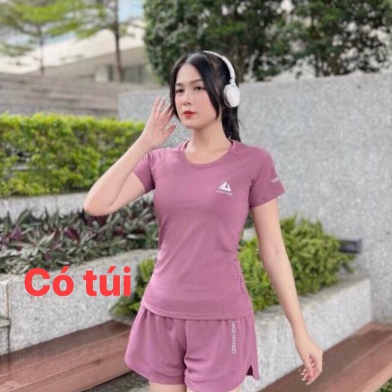 ( có túi ở lớp quần trong )Bộ tập gym yoga aerobic set chạy bộ đồ bơi áo cộ quần 2 lớp Sport Top Tập Thể Dục