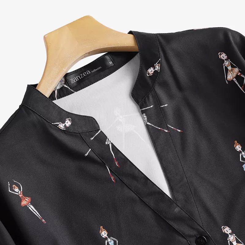 Product Introduction of Women's Human-Shaped Printed Shirt Long-Sleeved Summer Tunic Casual Shirt 7