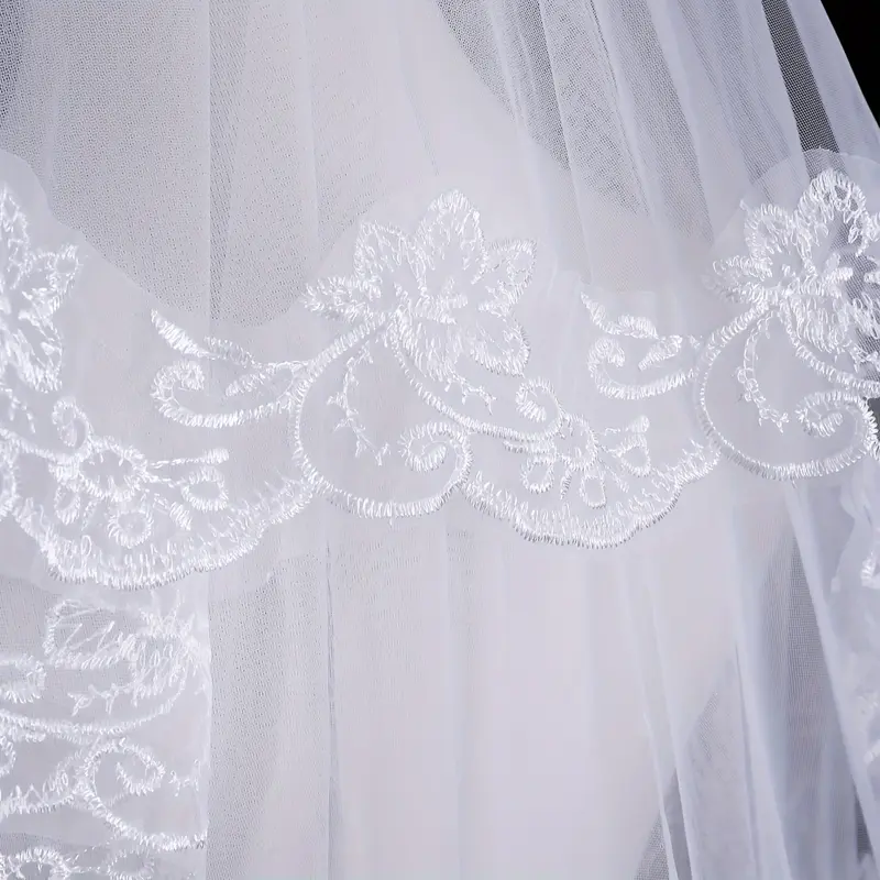 1 Piece Elegant Lace Trim Floral Pattern Bridal Veil-Fashion Polyester Wedding Headwear, Perfect for Taking Photos and Delicate Events, Bride Accessories 2